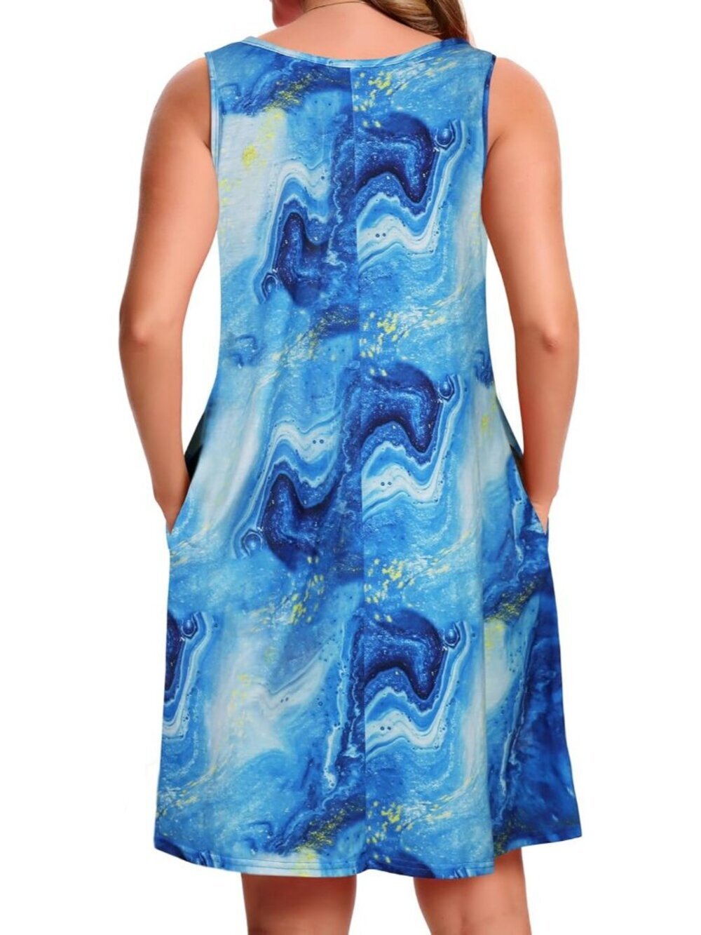 Women's Blue Stary Sky Casual Sleeveless Loose T Shirt V Neck Swing Mini Dress - Picture 5 of 5